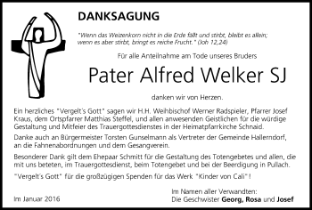 Anzeige von Alfred Welker von MGO