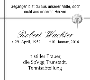 Anzeige von Robert Wachter von MGO