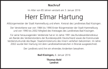 Anzeige von Elmar Hartung von MGO
