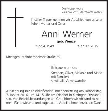 Anzeige von Anni Werner von MGO