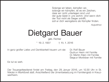 Anzeige von Dietgard Bauer von MGO