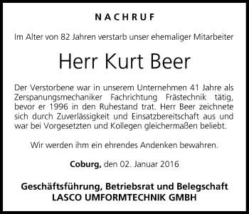 Anzeige von Kurt Beer von MGO