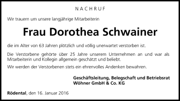 Anzeige von Dorothea Schwainer von MGO