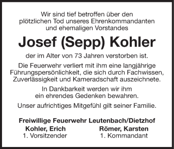 Anzeige von Josef Kohler von MGO