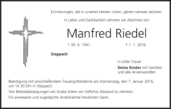 Anzeige von Manfred Riedel von MGO