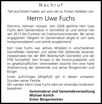 Anzeige von Uwe Fuchs von MGO