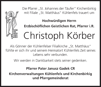 Anzeige von Christoph Körber von MGO