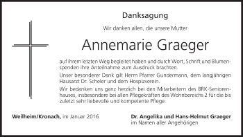 Anzeige von Annemarie Graeger von MGO