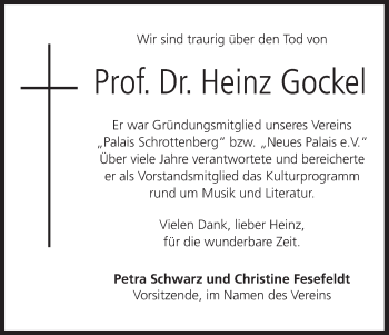 Anzeige von Heinz Gockel von MGO