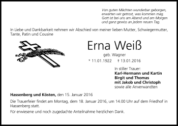 Anzeige von Erna Weiß von MGO
