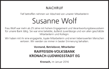 Anzeige von Susanne Wolf von MGO