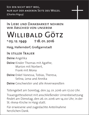 Anzeige von Willibald Götz von MGO