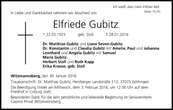 Anzeige von Elfriede Gubitz von MGO