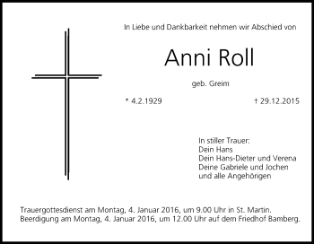 Anzeige von Anni Roll von MGO