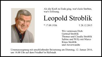 Anzeige von Leopold Stroblik von MGO