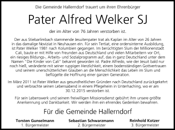 Anzeige von Alfred Welker von MGO