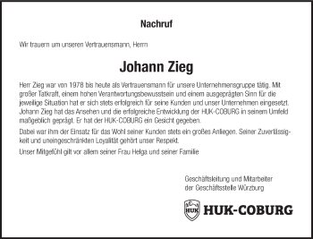Anzeige von Johann Zieg von MGO