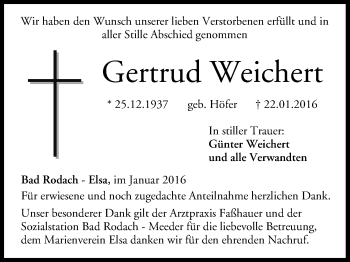 Anzeige von Gertrud Weichert von MGO