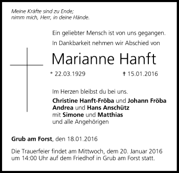 Anzeige von Marianne Hanft von MGO