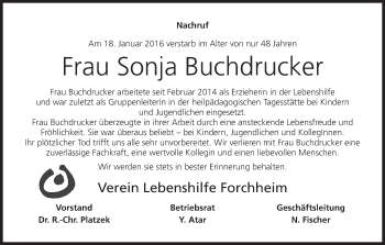 Anzeige von Sonja Buchdrucker von MGO