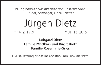 Anzeige von Jürgen Dietz von MGO