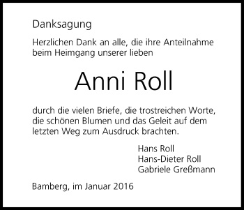Anzeige von Anni Roll von MGO