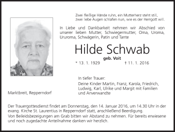 Anzeige von Hilde Schwab von MGO