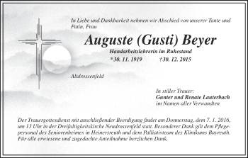 Anzeige von Auguste Beyer von MGO