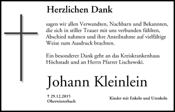 Anzeige von Johann Kleinlein von MGO