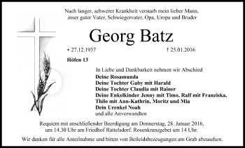 Anzeige von Georg Batz von MGO