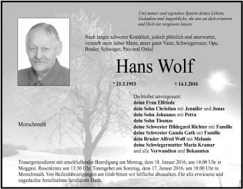 Anzeige von Hans Wolf von MGO