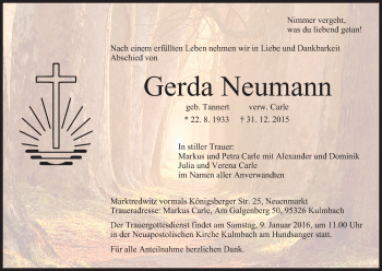Anzeige von Gerda Neumann von MGO