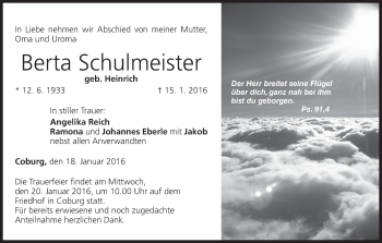 Anzeige von Berta Schulmeister von MGO