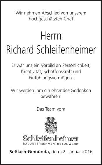 Anzeige von Richard Schleifenheimer von MGO