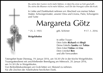 Anzeige von Margareta Götz von MGO