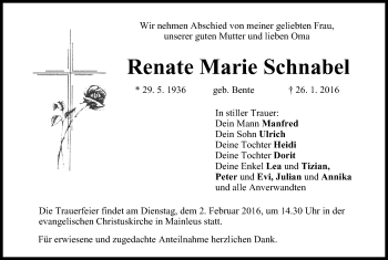 Anzeige von Renate Marie Schnabel von MGO