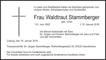 Anzeige von Waldtraut Stammberger von MGO