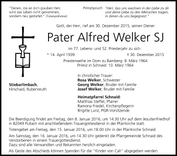 Anzeige von Alfred Welker von MGO