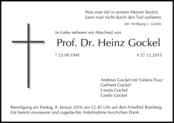 Anzeige von Heinz Gockel von MGO
