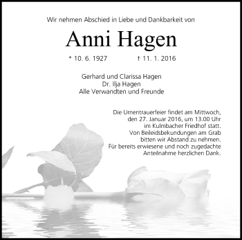 Anzeige von Anni Hagen von MGO