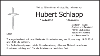 Anzeige von Hubert Schlapp von MGO