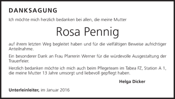 Anzeige von Rosa Pennig von MGO