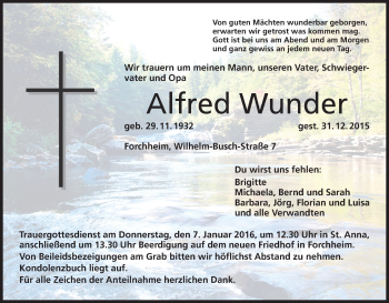 Anzeige von Alfred Wunder von MGO