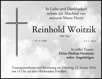 Anzeige von Reinhold Woitzik von MGO