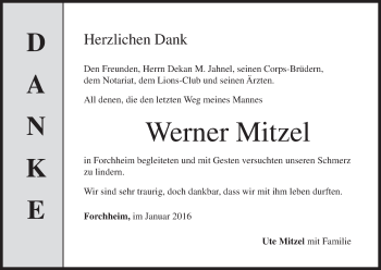 Anzeige von Werner Mitzel von MGO