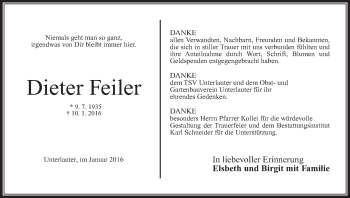 Anzeige von Dieter Feiler von MGO