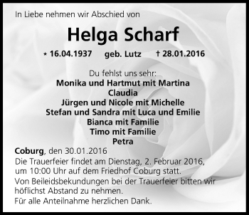 Anzeige von Helga Scharf von MGO