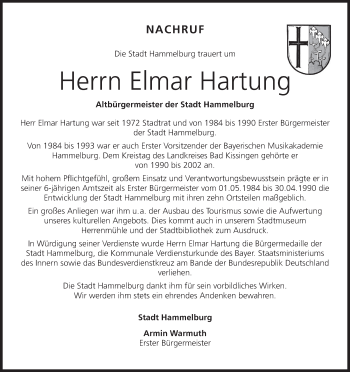 Anzeige von Elmar Hartung von MGO