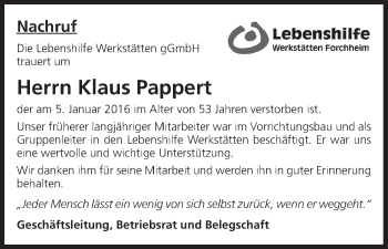 Anzeige von Klaus Pappert von MGO