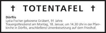 Anzeige von Totentafel vom 14.01.2016 von MGO